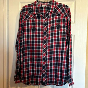Columbia men’s red plaid long sleeve button down flannel shirt size medium